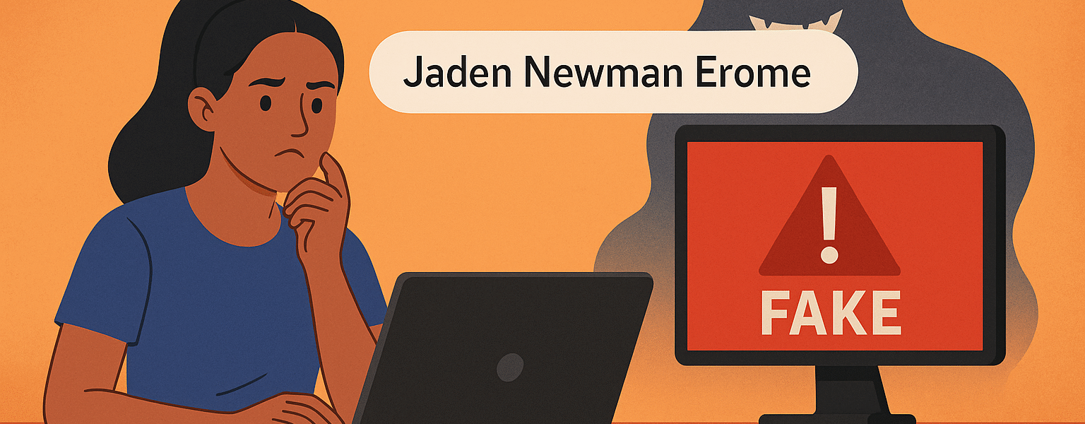 A young woman concerned about a fake online search linking Jaden Newman to Erome