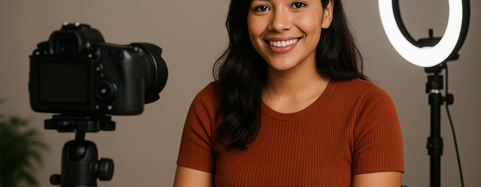 Latina woman recording content for Erome platform