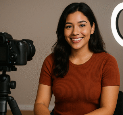 Latina woman recording content for Erome platform