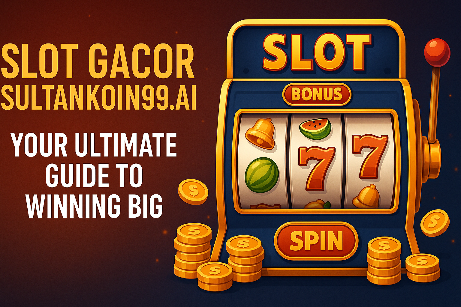 Slot gacor sultankoin99.ai online slot machine with gold coins, spinning reels, and winning symbols.